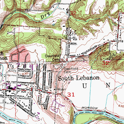 Topographic Map of Deerfield Cemetery, OH