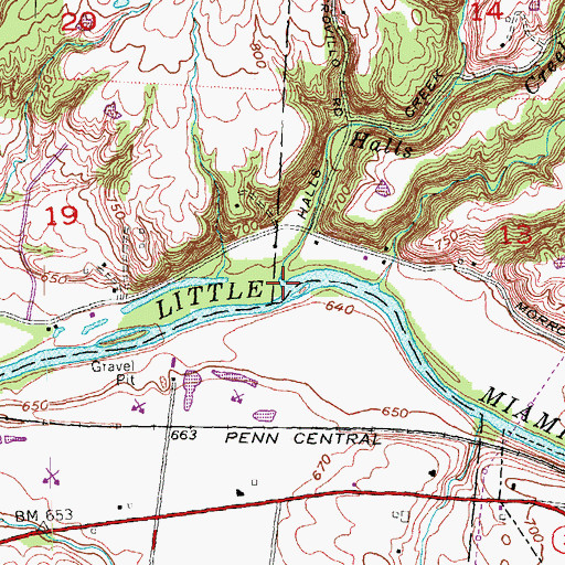 Topographic Map of Halls Creek, OH