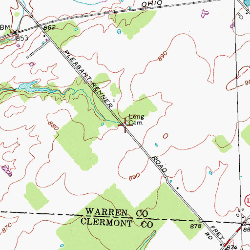 Topographic Map of Long Cemetery, OH