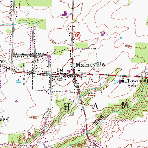 Topographic Map of Maineville, OH