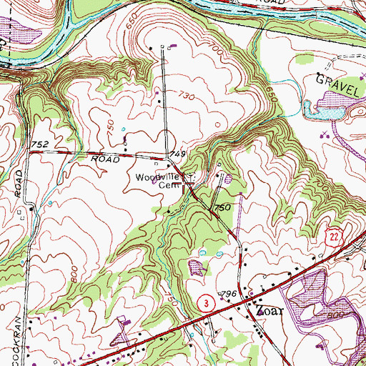 Topographic Map of Woodville Cemetery, OH