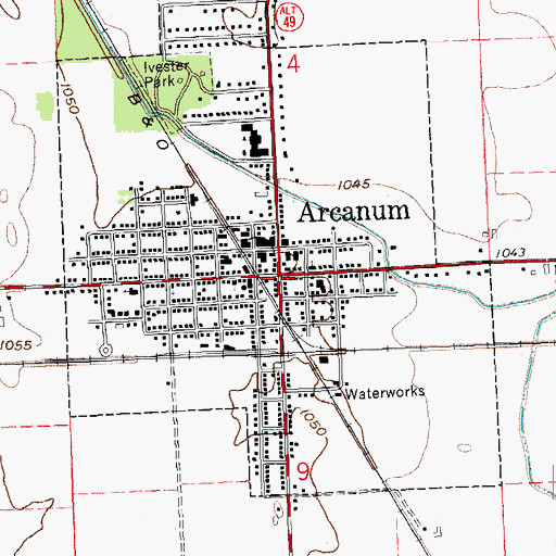 Topographic Map of Arcanum, OH