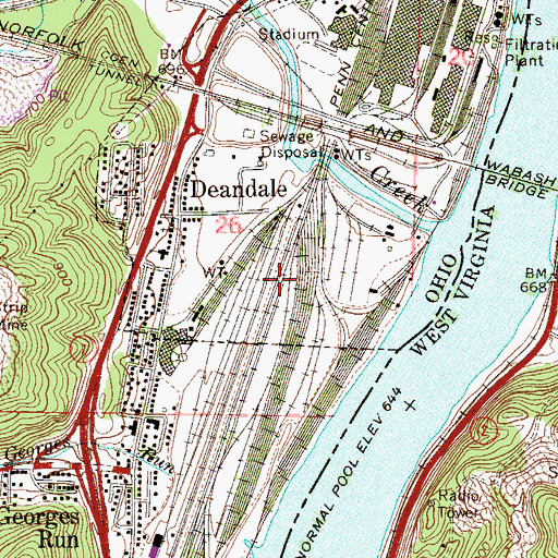 Topographic Map of Mingo Bottom, OH