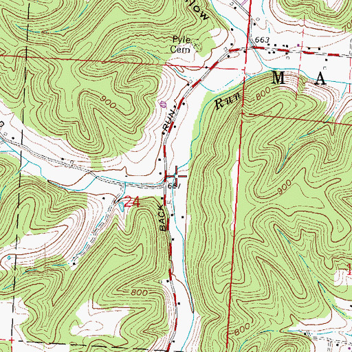 Topographic Map of Buck Run, OH