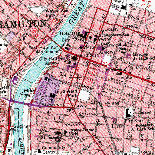 Topographic Map of First United Methodist Church, OH
