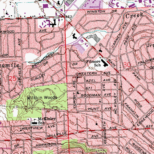 Topographic Map of Western Avenue Church of God, OH