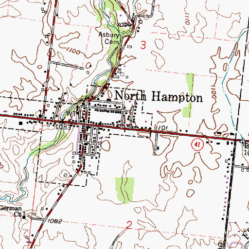Topographic Map of Asbury Untied Methodist Church, OH