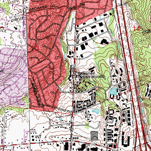 Topographic Map of Shawnee Indian Mound, OH