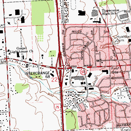 Topographic Map of Four Seasons Mall Shopping Center, OH