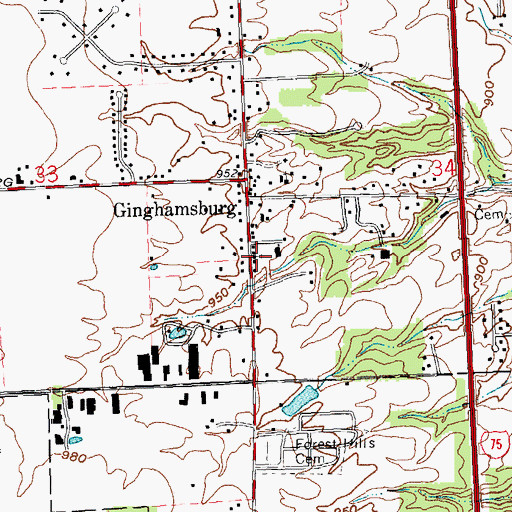Topographic Map of Ginghamsburg United Methodist Church, OH