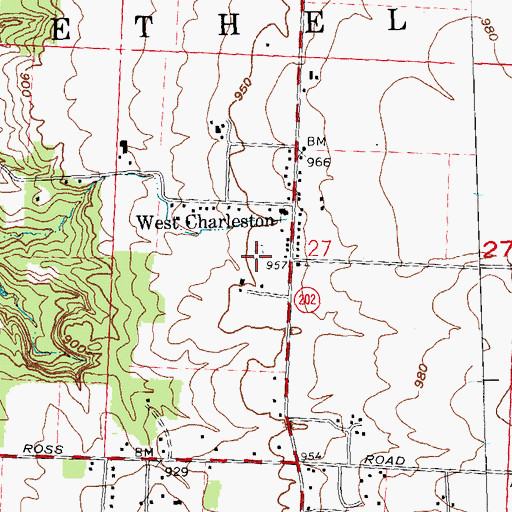 Topographic Map of West Charleston Cemetery, OH
