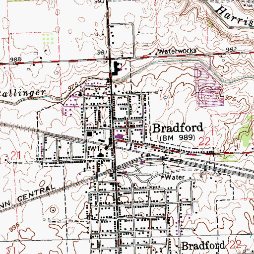 Topographic Map of Bradford Public Library, OH