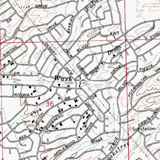 Topographic Map of Sage Drain, AZ