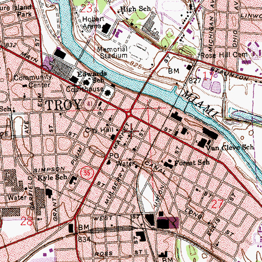Topographic Map of First Presbyterian Church, OH