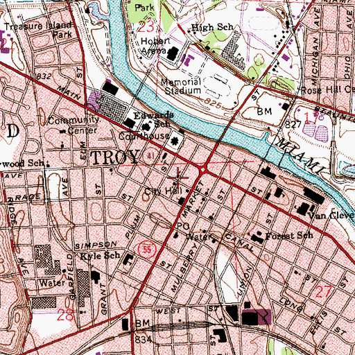 Topographic Map of First Baptist Church of Troy, OH