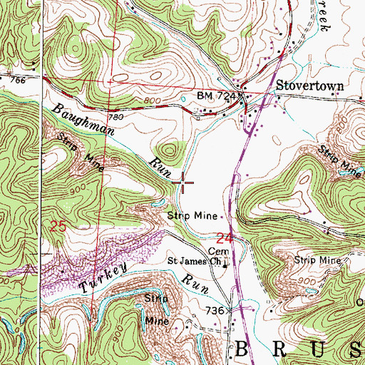 Topographic Map of Baughman Run, OH