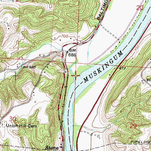 Topographic Map of Blue Rock Creek, OH