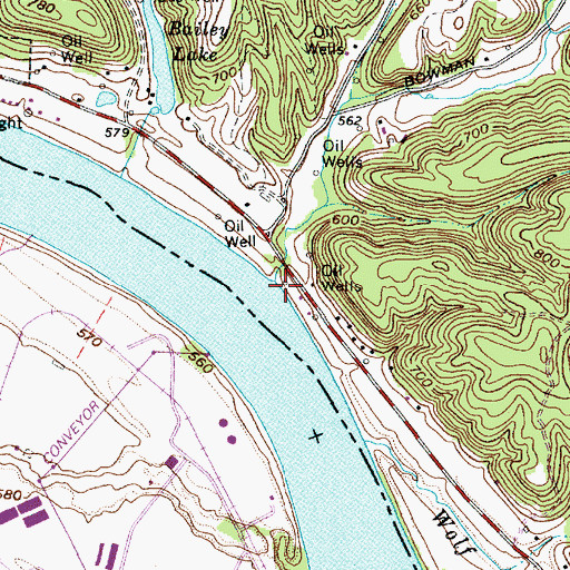 Topographic Map of Bowman Run, OH