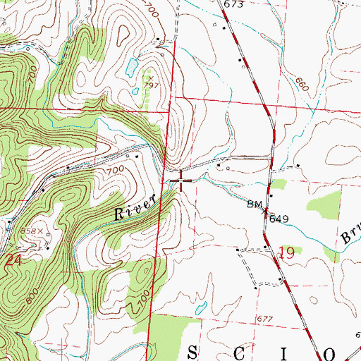 Topographic Map of Brushy Fork, OH