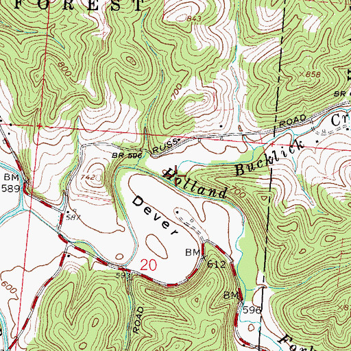 Topographic Map of Bucklick Creek, OH