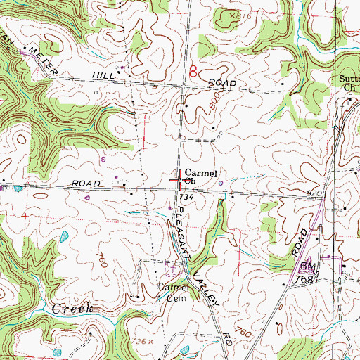 Topographic Map of Carmel Church, OH