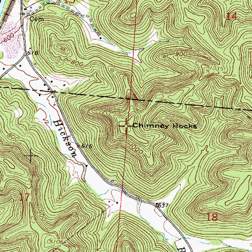 Topographic Map of Chimney Rocks, OH
