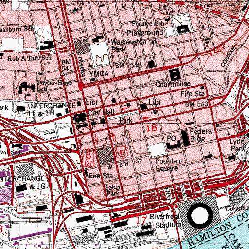 Topographic Map of Cincinnati, OH