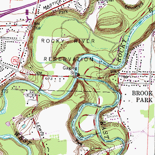 Topographic Map of East Branch Rocky River, OH