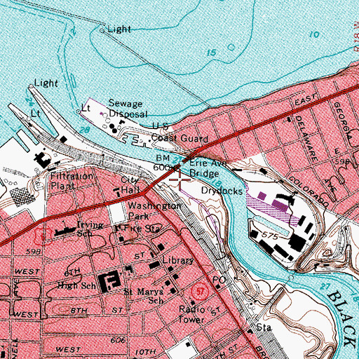 Topographic Map of Charles Berry Bascule Bridge, OH
