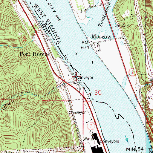 Topographic Map of Goose Run, OH