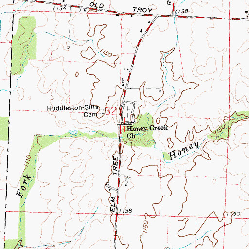 Topographic Map of Honey Creek Church, OH