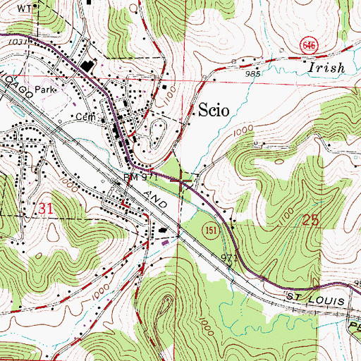 Topographic Map of Irish Creek, OH