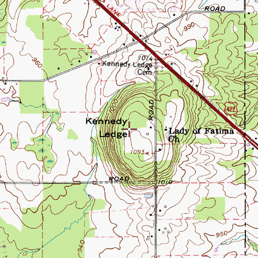 Topographic Map of Kennedy Ledge, OH