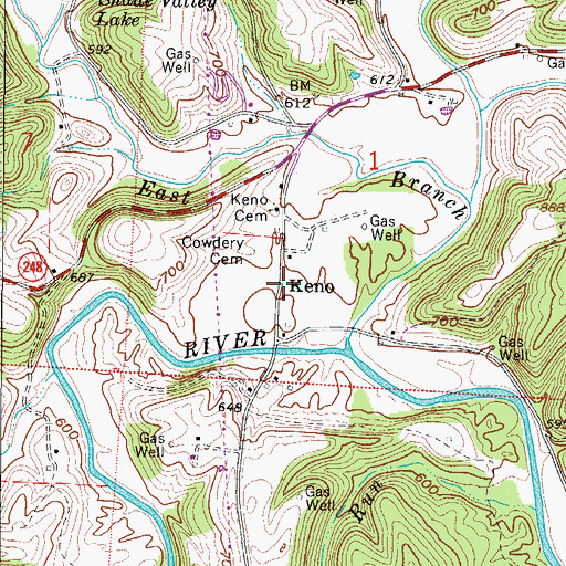 Topographic Map of Keno, OH