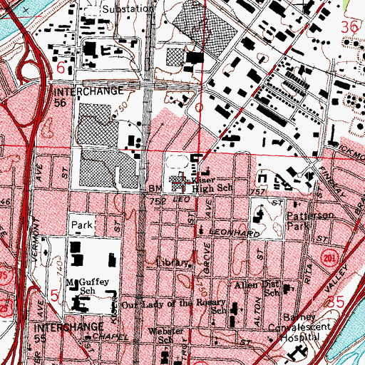 Topographic Map of Kiser High School, OH