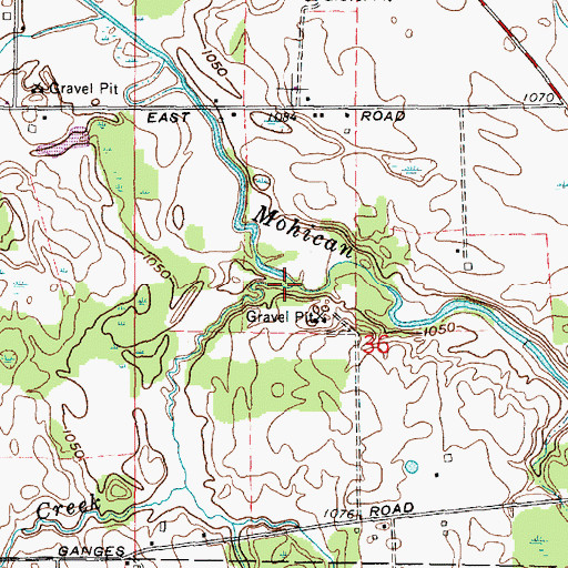 Topographic Map of Leatherwood Creek, OH