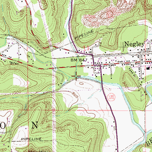 Topographic Map of Leslie Run, OH