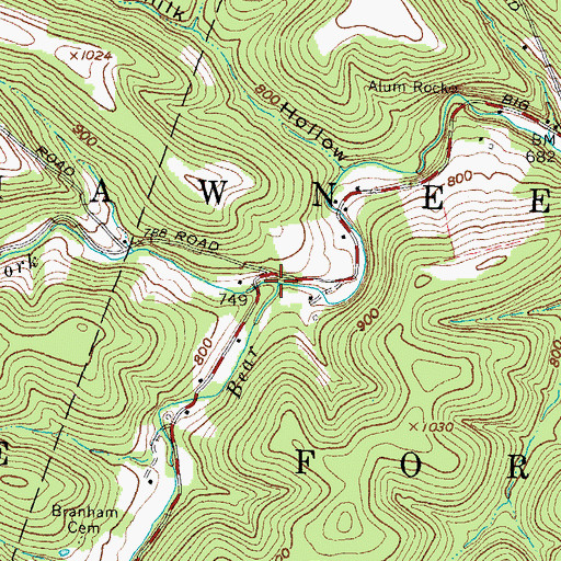 Topographic Map of Long Fork Bear Creek, OH