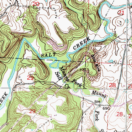 Topographic Map of Manns Fork Salt Creek, OH