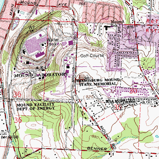 Topographic Map of Miamisburg Mound State Memorial, OH