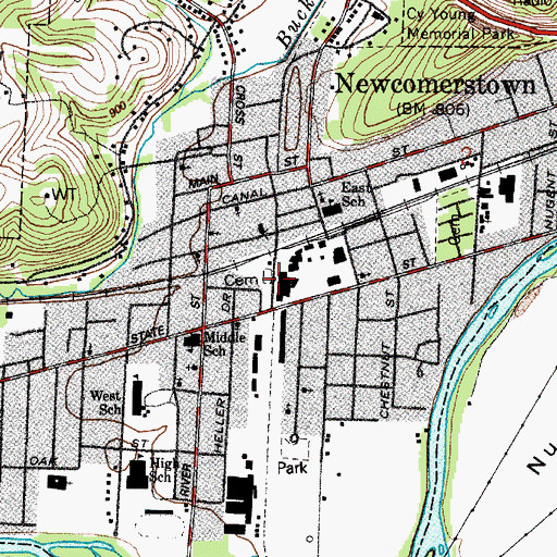 Topographic Map of Newcomerstown, OH
