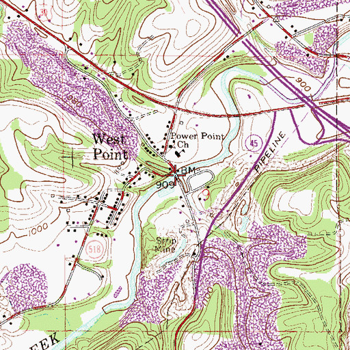 Topographic Map of Patterson Creek, OH