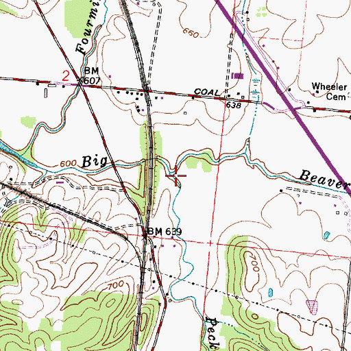 Topographic Map of Pecks Creek, OH