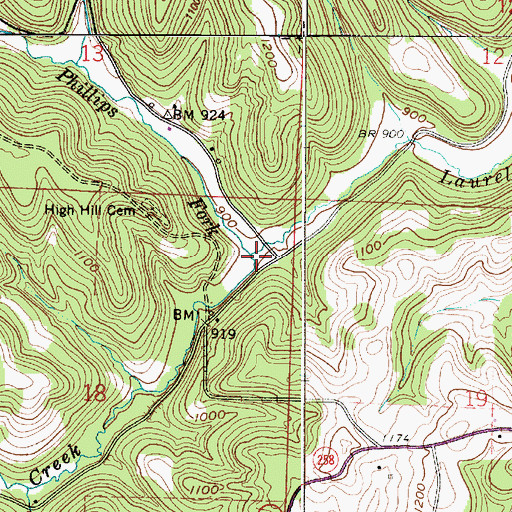 Topographic Map of Phillips Fork, OH