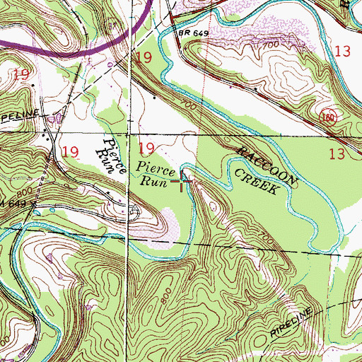 Topographic Map of Pierce Run, OH