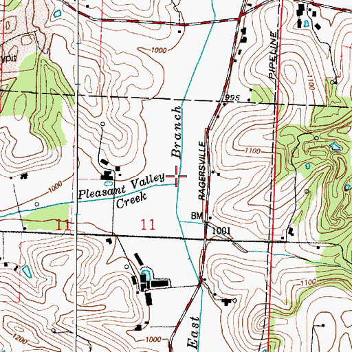 Topographic Map of Pleasant Valley Creek, OH