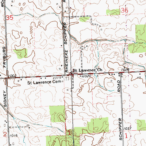 Topographic Map of Saint Lawrence Catholic Church, OH