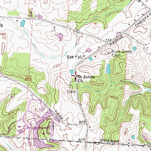 Topographic Map of Saint Johns Church, OH