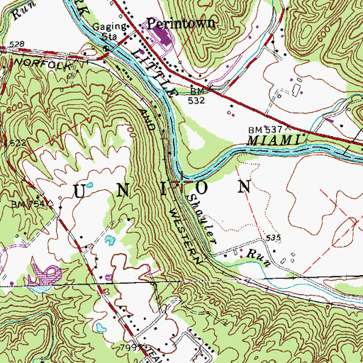 Topographic Map of Shayler Run, OH