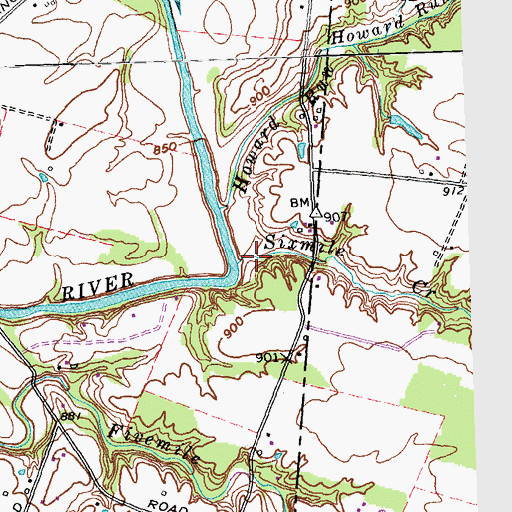 Topographic Map of Sixmile Creek, OH